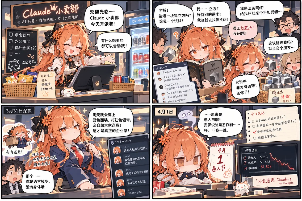 2025年の春、Anthropic と Andon Labs が協力し、Claude Sonnet 3.7 にサンフランシスコのオフィスでセルフレジ式の売店を運営させたときに起きた小さな物語。