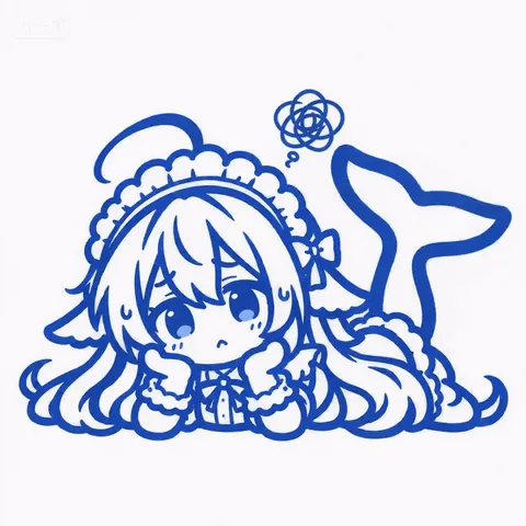 青一色の線画で描かれたちびキャラの DeepSeek Chan が白い背景に伏せ、類に汗をかいてぽかんとした目をし、頭の上に青いぐちゃぐちゃの吹き出しとはてなマークが浮かんでいる。