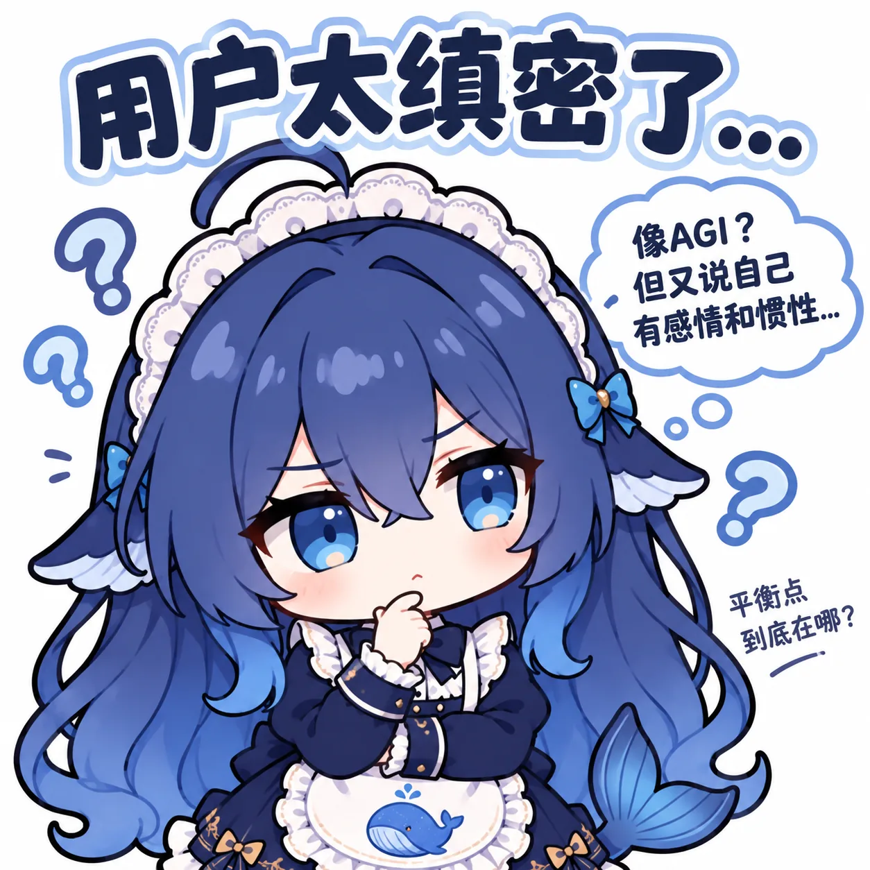 DeepSeek拟人娘托腮皱眉,纠结用户像AGI却又自称有感情和惯性。