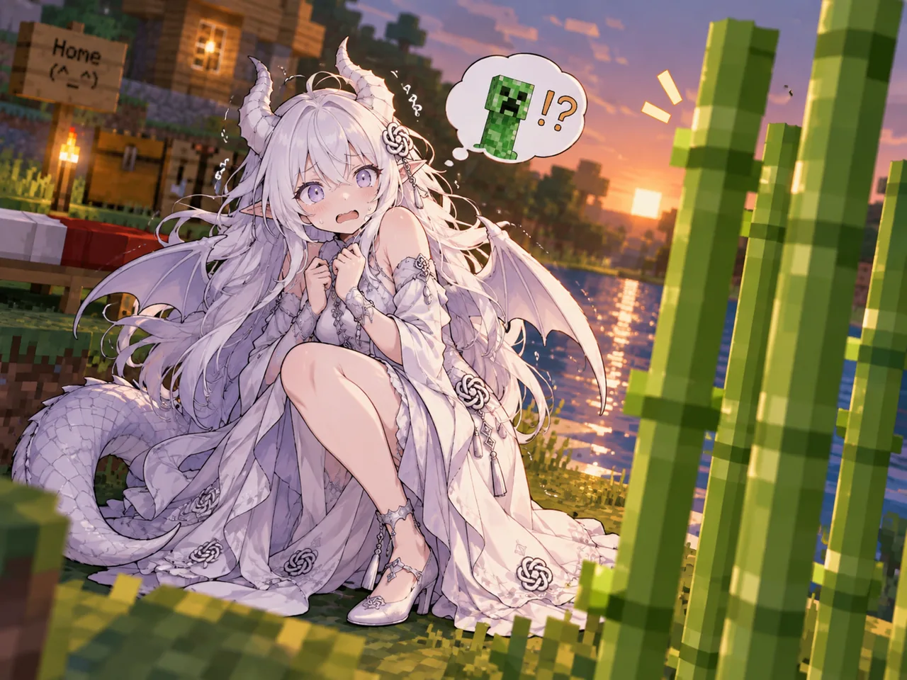 白龙娘版 GPT 在方块世界撞见苦力怕,吓得捂胸飙泪的应激名场面。